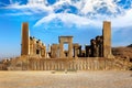 Persepolis is the capital of the ancient Achaemenid kingdom. Sight of Iran. Ancient Persia. Blue sky and clouds background. Royalty Free Stock Photo