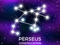 Perseus constellation. Starry night sky. Cluster of stars and galaxies. Deep space. Vector Royalty Free Stock Photo