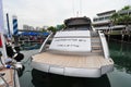 Pershing 64 yacht on display during Singapore Yacht Show at One Degree 15 Marina Club Sentosa Cove