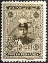 Persia circa 1924-25. Cancelled postage stamp printed by Persia, that shows Ahmed Shah Qajar in an ornament frame, circa