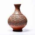 Persian Ancient Pottery Sculpture: Brown Vase With Intricate Geometric Designs