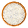 Persian Blue Fine Salt in wooden bowl over white