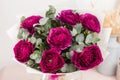 Persian buttercup. lace with many petals. Bunch violet ranunculus flowers light background. Wallpaper