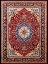 Persian carpet in red blue color with antique pattern on the floor top view Royalty Free Stock Photo