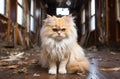 A persian cat is angry while seated on a wooden floor, pet photo