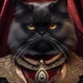 A Persian cat as a Victorian-era vampire, with a frilly collar and a velvet cape3