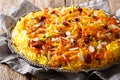 Persian delicious pilaf Javaher Polow jeweled rice closeup on a plate on the table. horizontal Royalty Free Stock Photo
