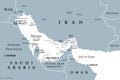 Persian Gulf region, and the Strait of Hormuz, gray political map Royalty Free Stock Photo