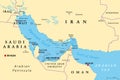 Persian Gulf region, Strait of Hormuz, and Gulf of Oman, political map Royalty Free Stock Photo