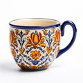 Persian Handmade Mug With Traditional Orange And Blue Flower Motifs Royalty Free Stock Photo