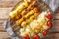 Persian Jujeh kabab is an Iranian dish that consists of grilled chunks of chicken marinated in saffron and yogurt served with rice Royalty Free Stock Photo
