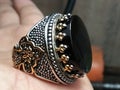 Persian Ring With Black Yemeni Aqeeq Stone