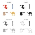 The Persian rug, the Shanghai tower, the Turk for coffee, the Arabian camel. United Arab Emirates set collection icons Royalty Free Stock Photo