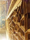 Persian wooden geometric decorations and ancient colored tiles in the interior of Soltanieh Dome,Zanjan,Iran.