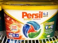 Persil 4in1 discs laundry detergent pack on shelf - stain removal and deep clean Royalty Free Stock Photo