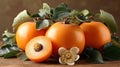 persimmon closeup on wooden background