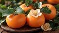 persimmon closeup on wooden background