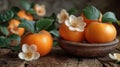 persimmon closeup on wooden background