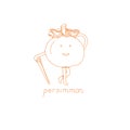 Persimmon in doodle style. Cute gentleman persimmon with cane vector illustration