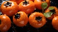 persimmon drops water, ripe persimmons Royalty Free Stock Photo