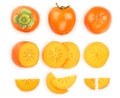 Persimmon fruit isolated on white background. Top view. Flat lay pattern. Set or collection Royalty Free Stock Photo