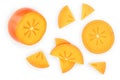 Persimmon fruit isolated on white background. Top view. Flat lay pattern. Set or collection Royalty Free Stock Photo