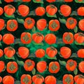 Persimmon fruits and leaves - seamless pattern. Watercolor background illustrations for greeting cards, fabric, kitchen textiles,