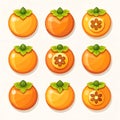 Persimmon icon set in flat vector style Royalty Free Stock Photo