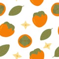 persimmon seamless pattern hand drawn. , minimalism. wallpaper, background, textile, wrapping paper. fruit, leaves