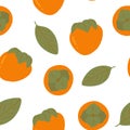 persimmon seamless pattern hand drawn. , minimalism. wallpaper, background, textile, wrapping paper. fruit, leaves.