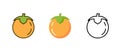 Persimmon sweet food icon. Vector persimmon ripe fruit cute tropical icon.