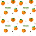 Persimmon vector seamless pattern. Background with Orange juicy fruit, green leaves and seeds. Organic wallpaper for a Royalty Free Stock Photo