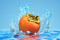 Persimmon with water splashes, 3D rendering