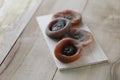 Persimmons on wooden tray