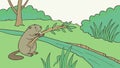 Persistent Beaver Carrying a Stick by a Stream, Wildlife Effort, vector design Generative AI Royalty Free Stock Photo