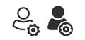 Person account data editing cog wheel icon vector simple line outline graphic illustration set, user admin profile settings ui