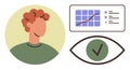 Person with data visualization and approval symbol emphasizing monitoring and analysis concepts Royalty Free Stock Photo