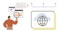 Data Analysis Action with Charts, Cloud Network, and Global Connectivity Concept Royalty Free Stock Photo