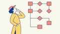 Person Analyzing Complex Flowchart, Problem Solving, Data Analysis, vector design Generative AI Royalty Free Stock Photo