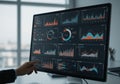 Person Analyzing Data Charts on a Large Computer Screen Royalty Free Stock Photo