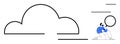 Person Analyzing Data from a Cloud with Magnifying Glass in Minimalist Design Royalty Free Stock Photo