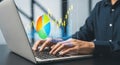 A person analyzing data on a laptop with colorful graphs and charts displayed on the screen Royalty Free Stock Photo