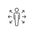 Person and arrows line icon, outline vector sign, linear style pictogram isolated on white. Career opportunities symbol, logo illu