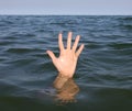 person asking for help while in danger of drowning in the deep sea water