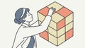 Person assembling cube puzzle, symbolizing problem-solving. vector design Generative AI Royalty Free Stock Photo
