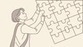 Person assembling a large jigsaw puzzle, problem-solving fun. vector design Generative AI Royalty Free Stock Photo