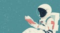 A person in an astronaut suit reading a book on the moon, AI Royalty Free Stock Photo