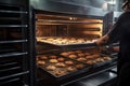 person, baking delicious treats in commercial oven, with tantalizing smells filling the air