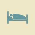 Person in bed. Hotel flat icon in grunge style