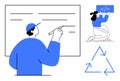Person brainstorming with whiteboard, coder working on screen, and recycling arrows symbol Royalty Free Stock Photo